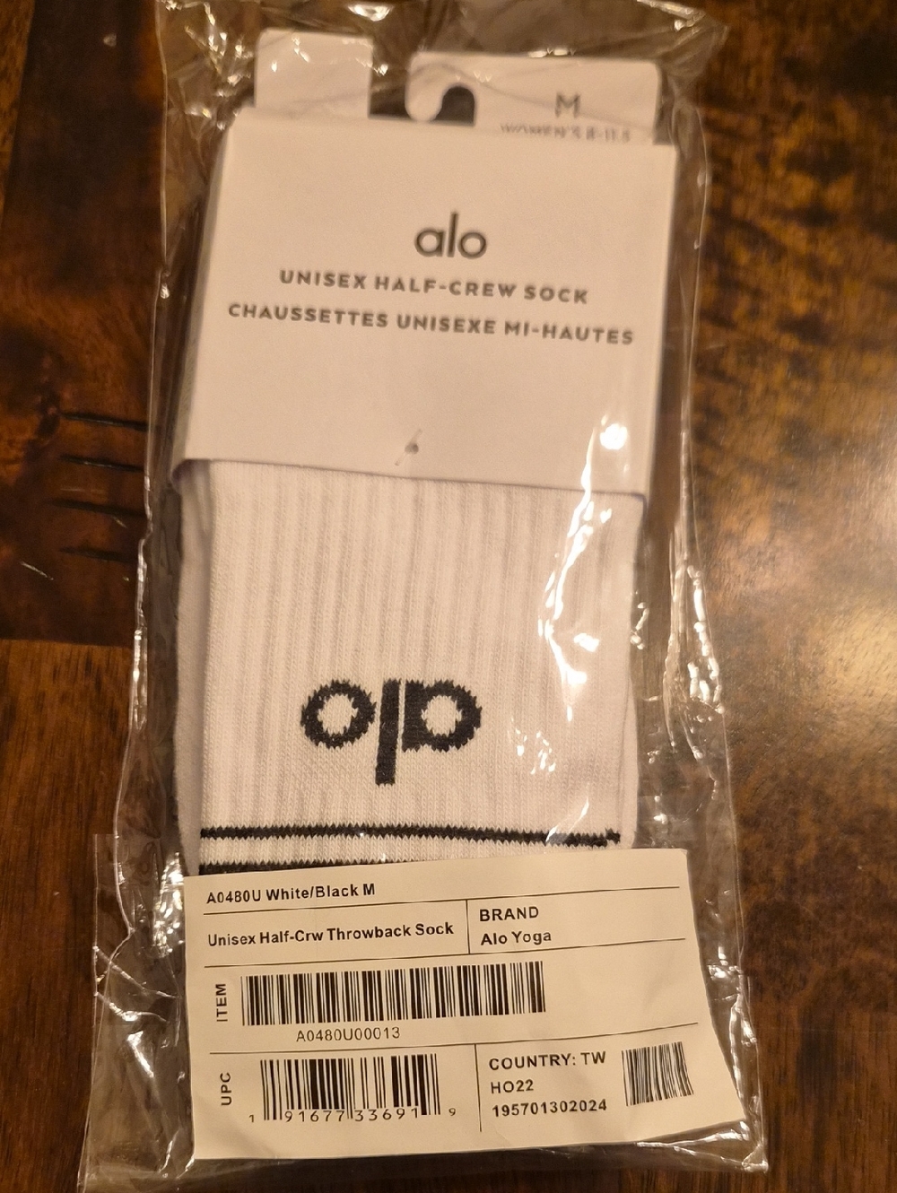 ALO Yoga White Half-Crew Athletic Socks with Black Logo